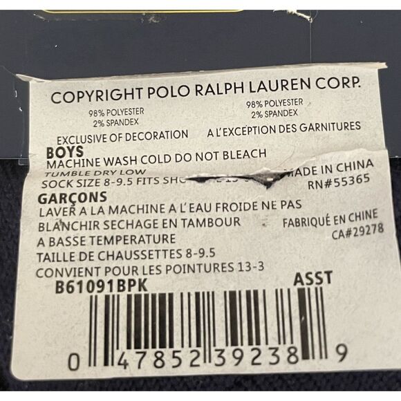 Polo Ralph Lauren Boys Size 8-9.5 Super Soft Blue Yellow Mid Crew Socks 3 Pack - Picture 5 of 5